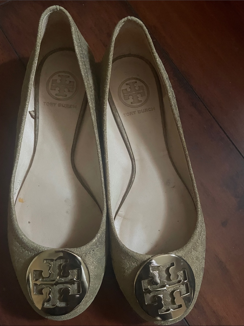 Tory Burch Metallic Gold Logo Ballet Flats